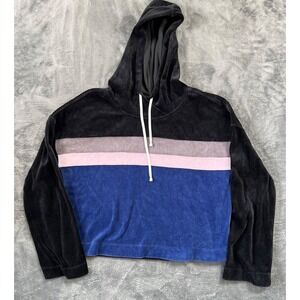 Fabletics Georgina Velour Hoodie Womens Medium Color Block Blue Pink Black
